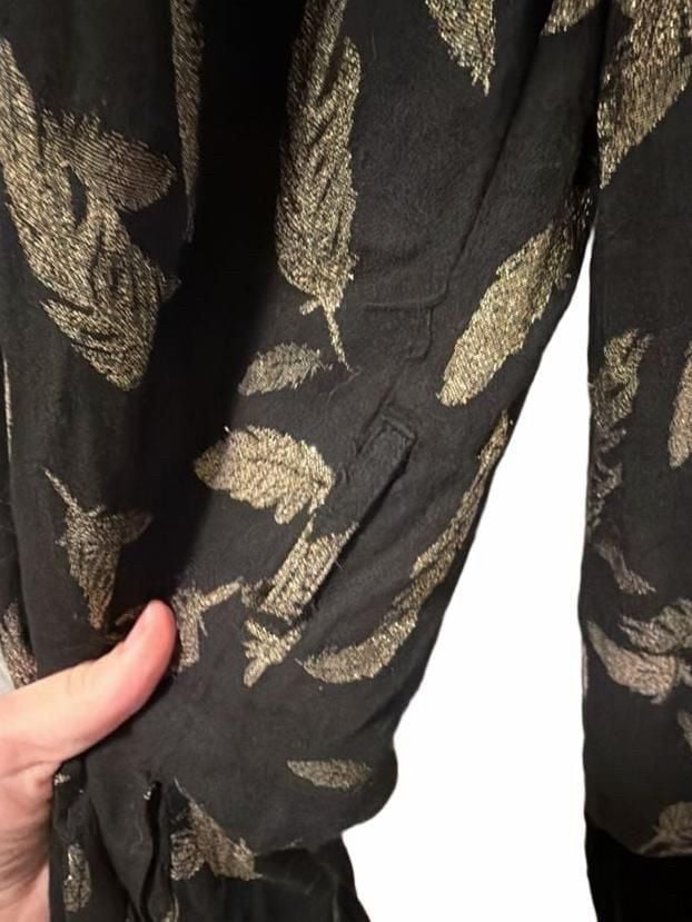Johnny Was Workshop Open Jacket Size M Black Gold Feathers Velvet Trim 7