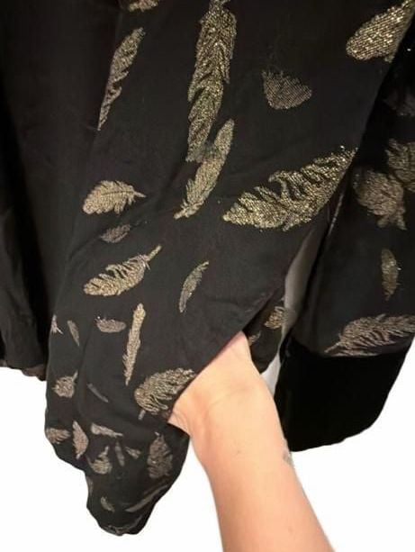 Johnny Was Workshop Open Jacket Size M Black Gold Feathers Velvet Trim 8