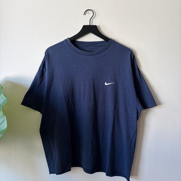 Nike Vintage Mini Swoosh T-Shirt Navy Blue Distressed