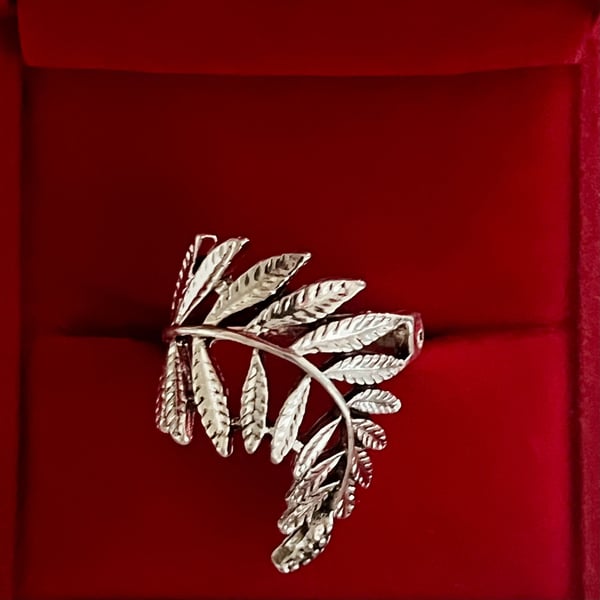 Silver Leaf Ring Titanium Steel Silver Statement Band Size 8