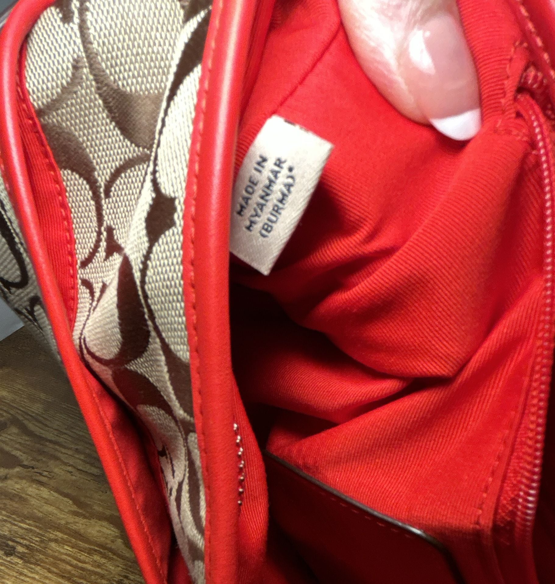 Coach Signature File Bag Crossbody Purse F36378 Khaki Red Leather Trim 6