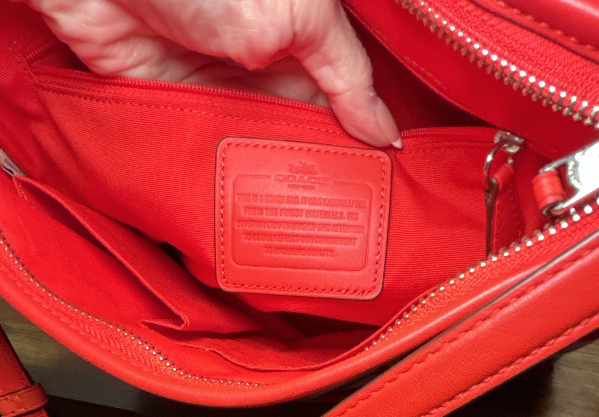 Coach Signature File Bag Crossbody Purse F36378 Khaki Red Leather Trim 5