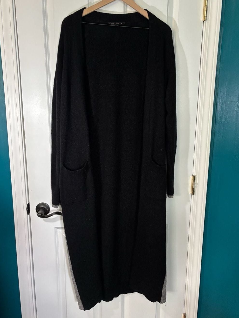 Athleta Extra Fine Merino Wool Duster Cardigan Black XL Like New 3