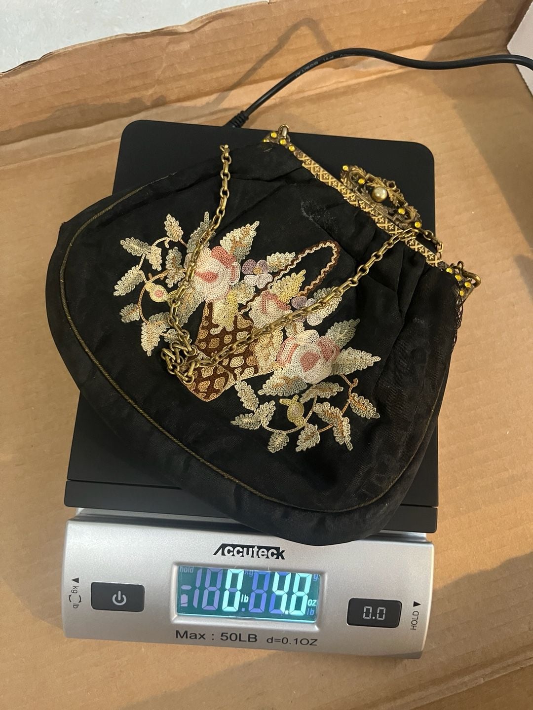 Vintage Antique Black Silk Embroidered Roses Evening Handbag 8