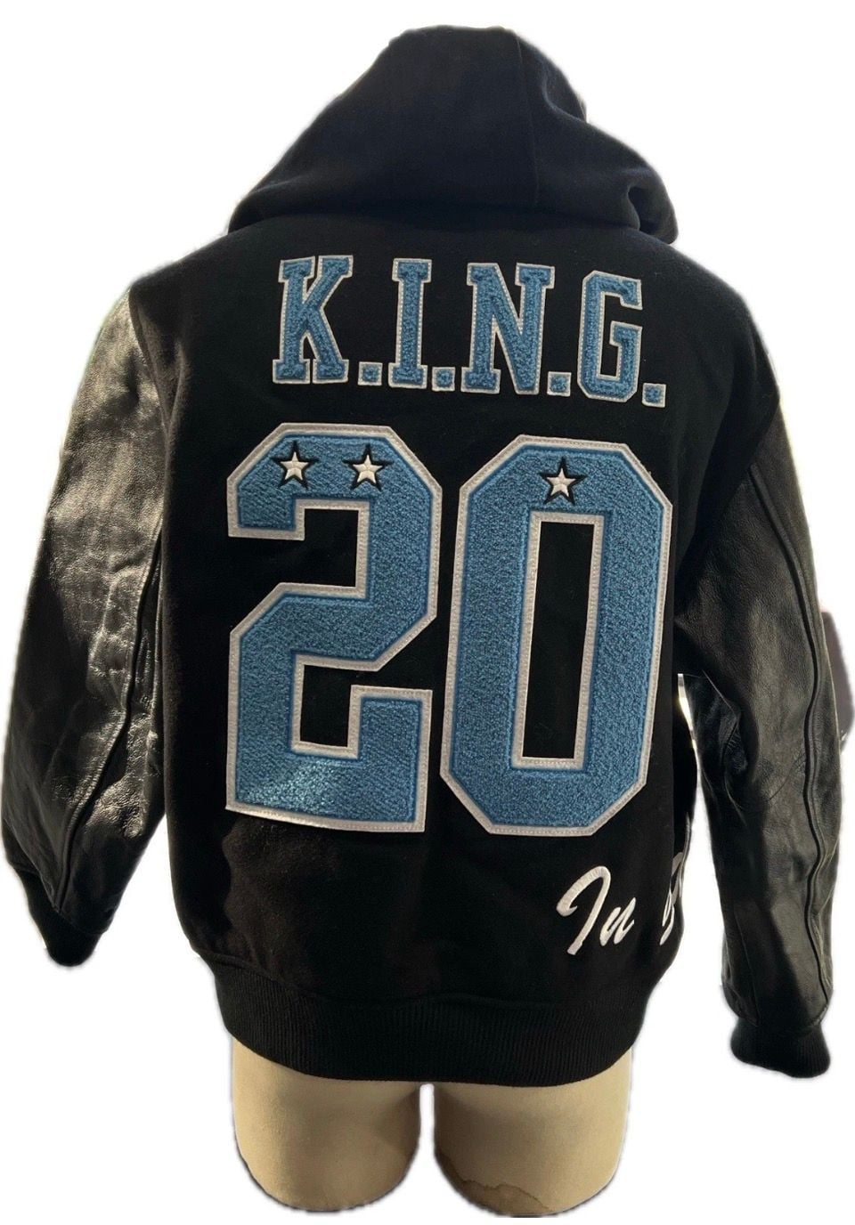Supreme King Hooded Varsity Jacket Size L Black Leather 8