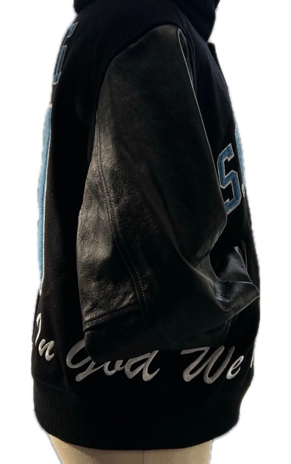 Supreme King Hooded Varsity Jacket Size L Black Leather 9