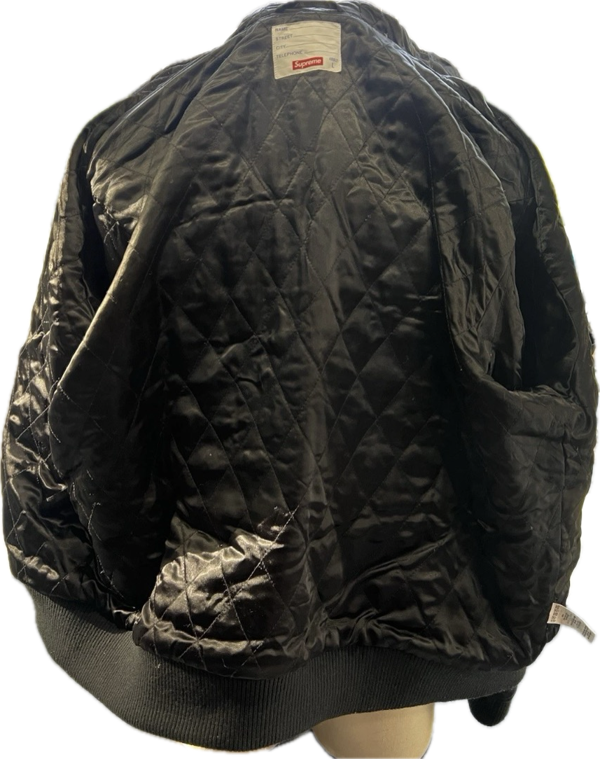 Supreme King Hooded Varsity Jacket Size L Black Leather 12