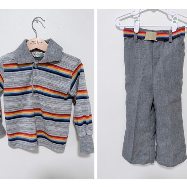 Health-tex Striped Polo Shirt & Pants Set Size 4T Gray