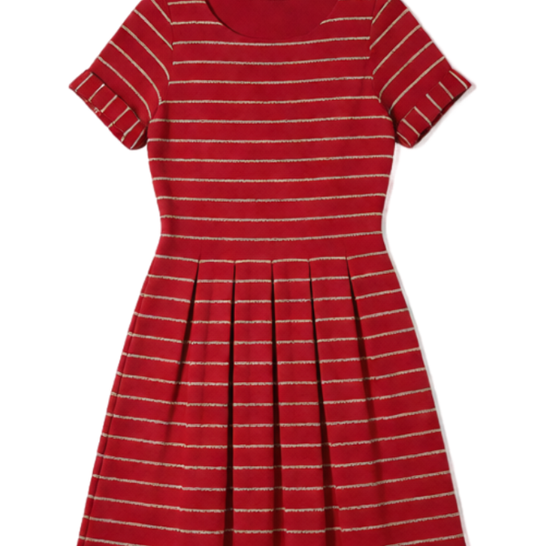 Bordeaux Anthropologie Red Scalloped Stripe Dress S/P