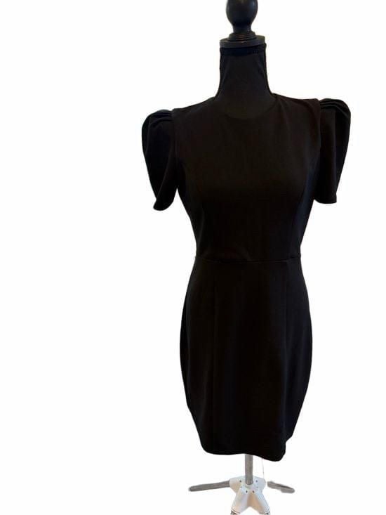 Express Black Puff Sleeve Midi Dress Size M 2