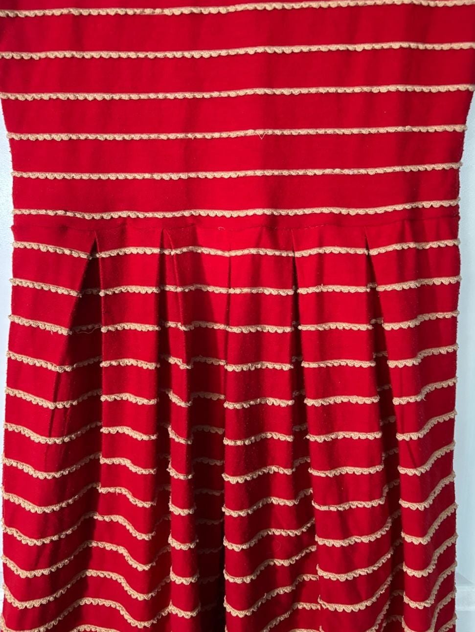 Bordeaux Anthropologie Red Scalloped Stripe Dress S/P 8