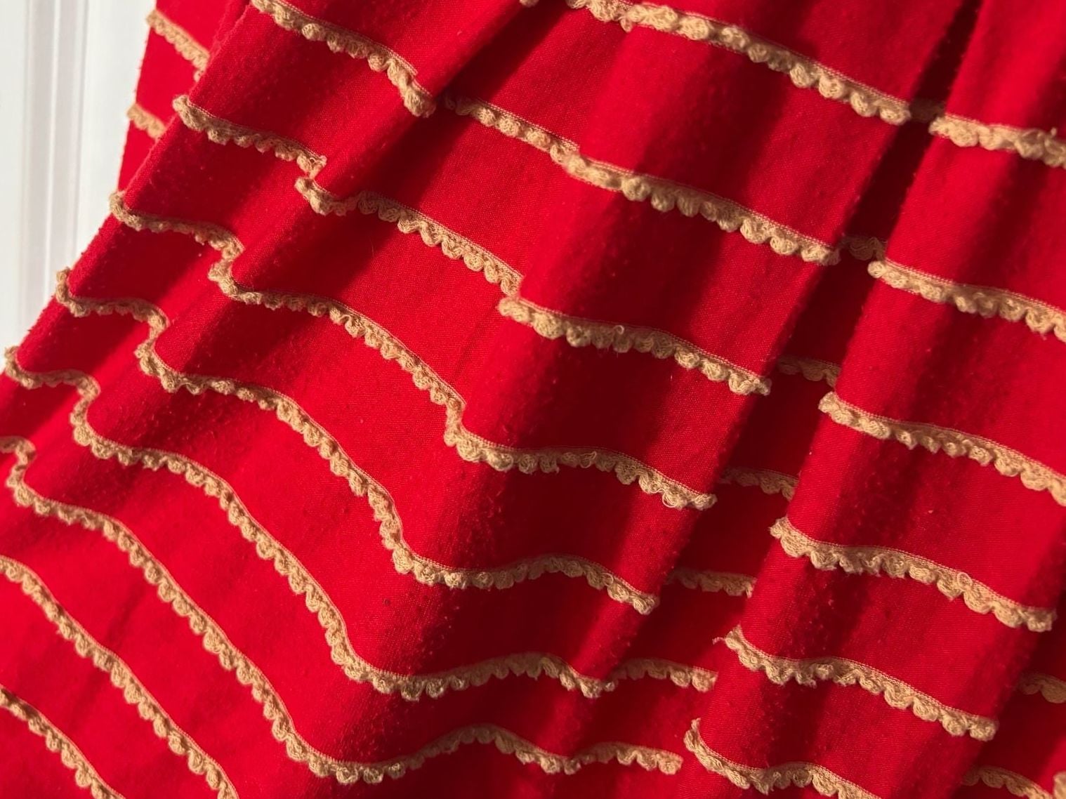 Bordeaux Anthropologie Red Scalloped Stripe Dress S/P 7