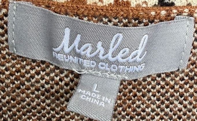 Marled by Reunited Clothing Houndstooth Double Breasted Knit Blazer Brown L 3