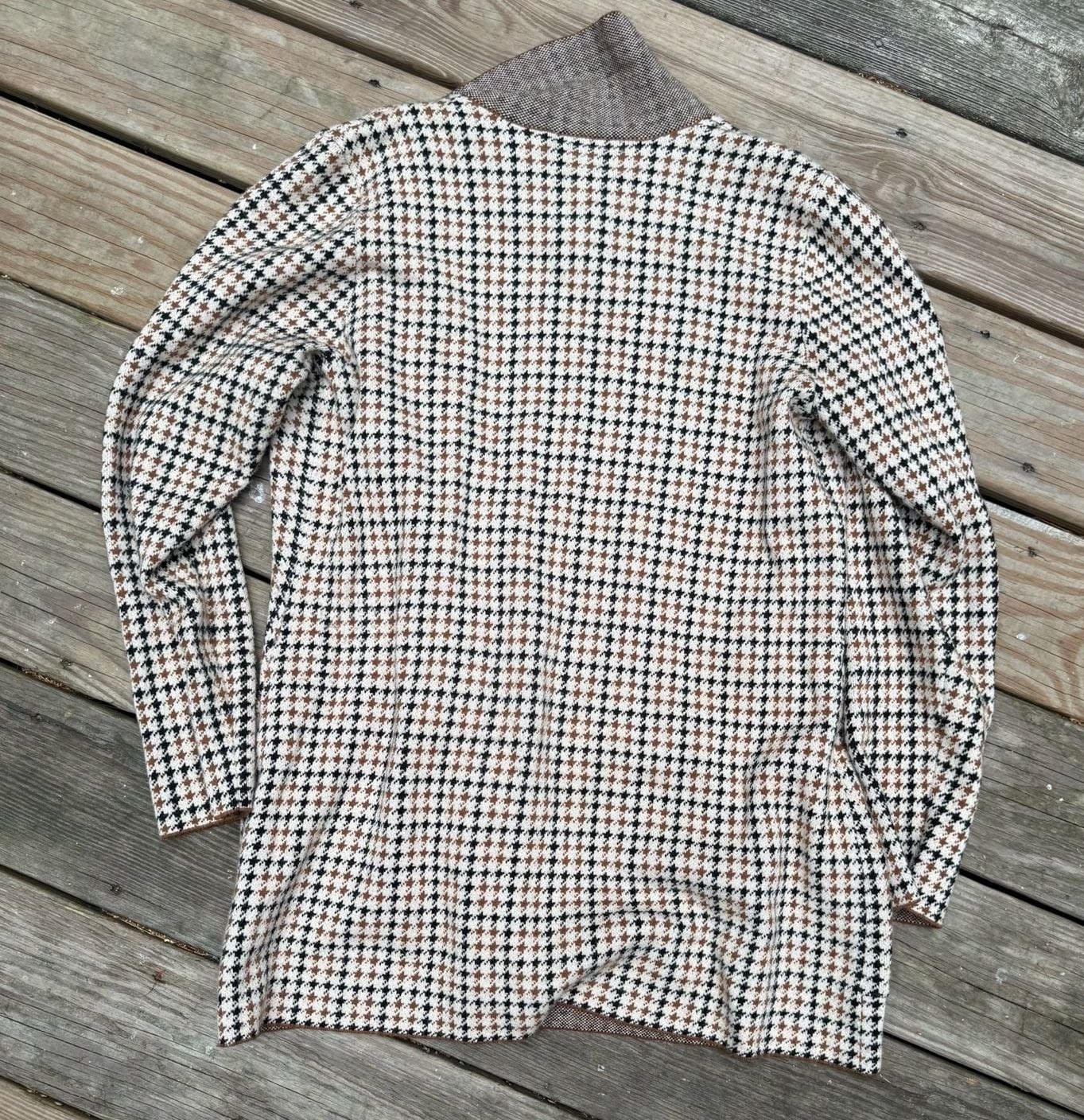 Marled by Reunited Clothing Houndstooth Double Breasted Knit Blazer Brown L 4
