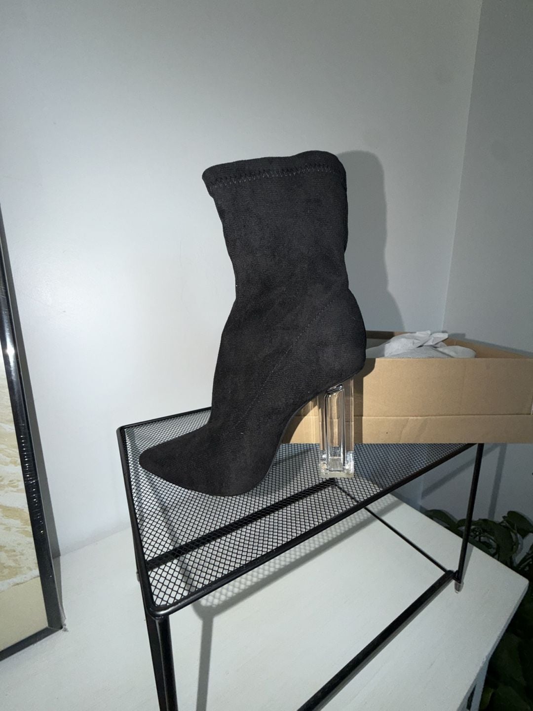 Ankle Knit Sock Booties Clear High Heel Pointed Toe Slip 2