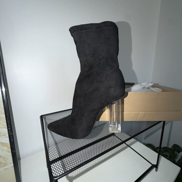  Ankle  Knit Sock Booties Clear High Heel Pointed Toe Slip
