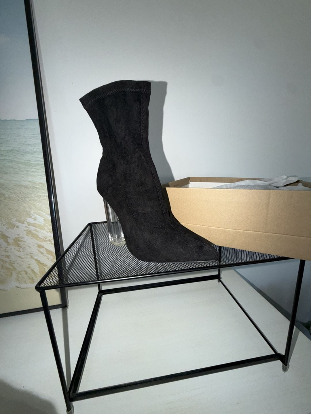 Ankle Knit Sock Booties Clear High Heel Pointed Toe Slip 3