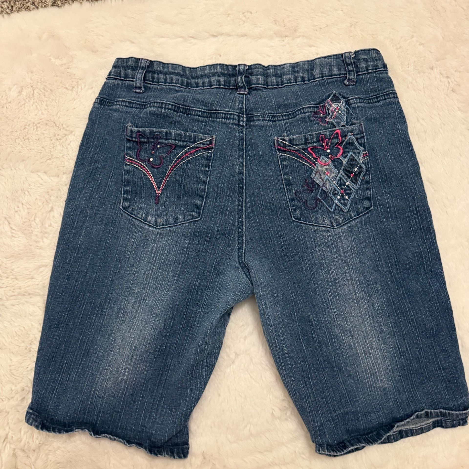 Total Girl Denim Jean Shorts Size 14 1/2 Plus Blue Butterfly Applique 2