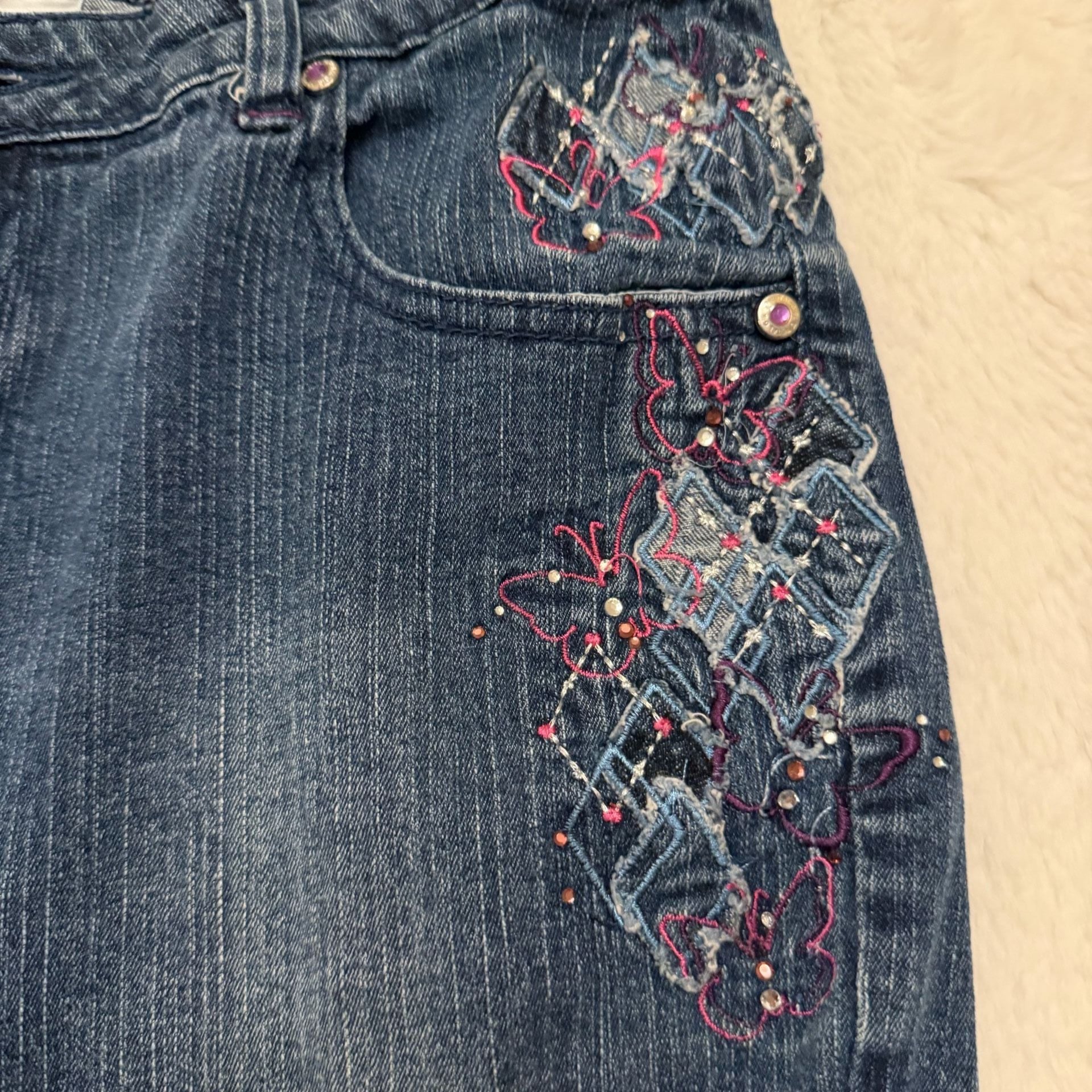 Total Girl Denim Jean Shorts Size 14 1/2 Plus Blue Butterfly Applique 5
