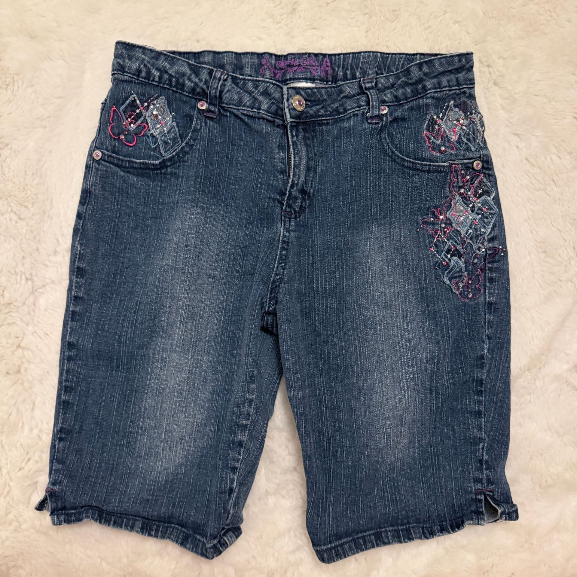 Total Girl Denim Jean Shorts Size 14 1/2 Plus Blue Butterfly Applique 3