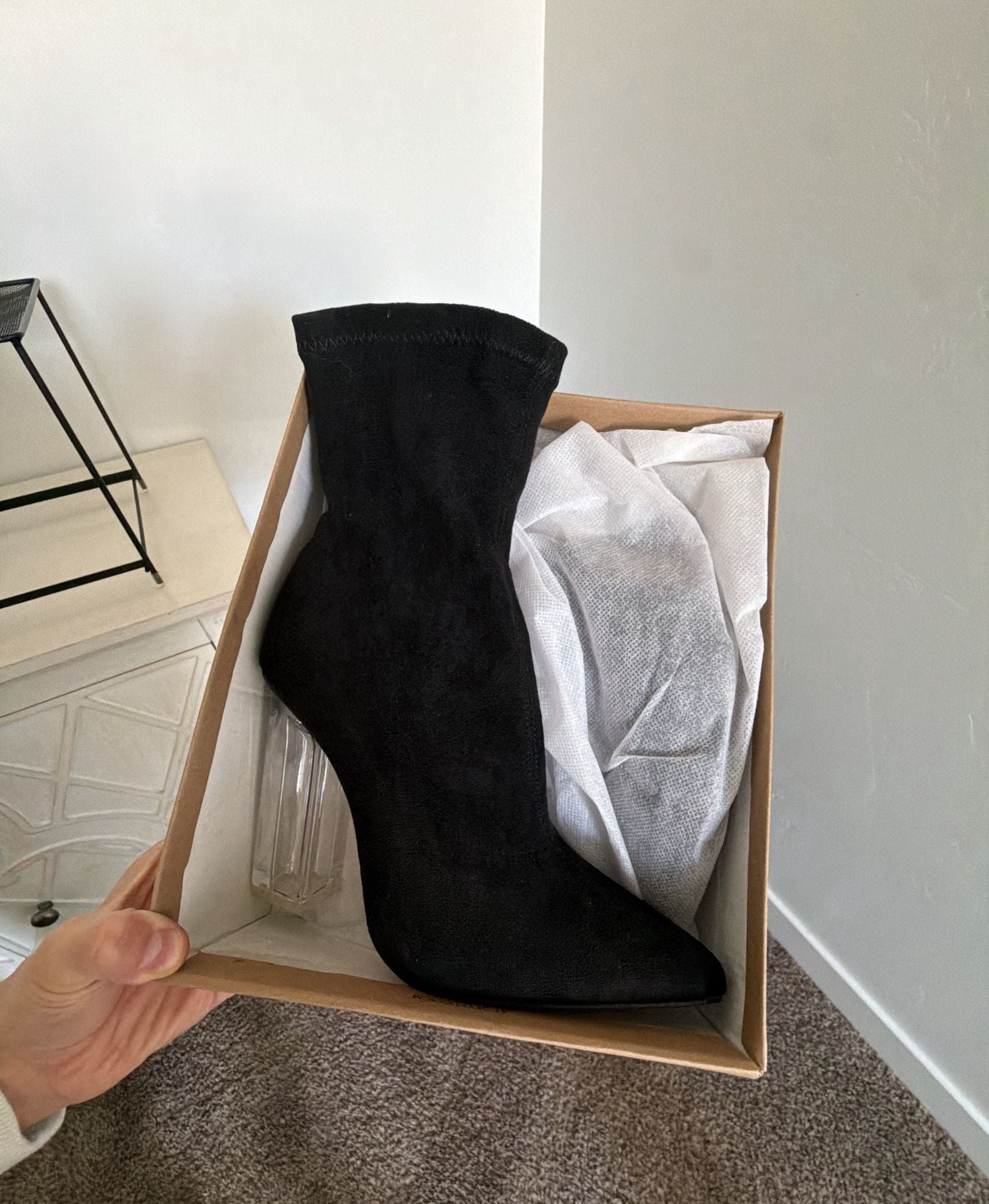 Ankle Knit Sock Booties Clear High Heel Pointed Toe Slip 4