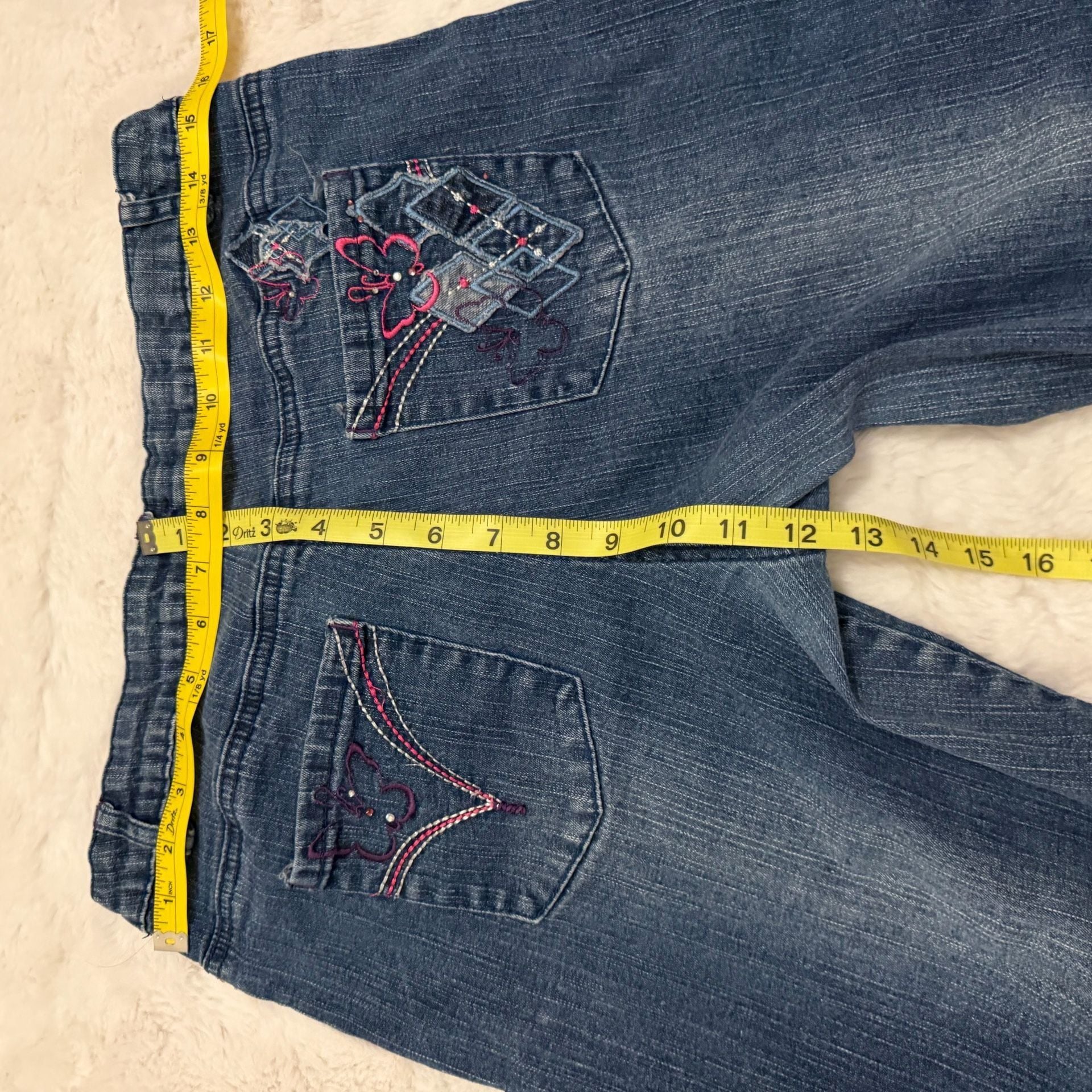 Total Girl Denim Jean Shorts Size 14 1/2 Plus Blue Butterfly Applique 6