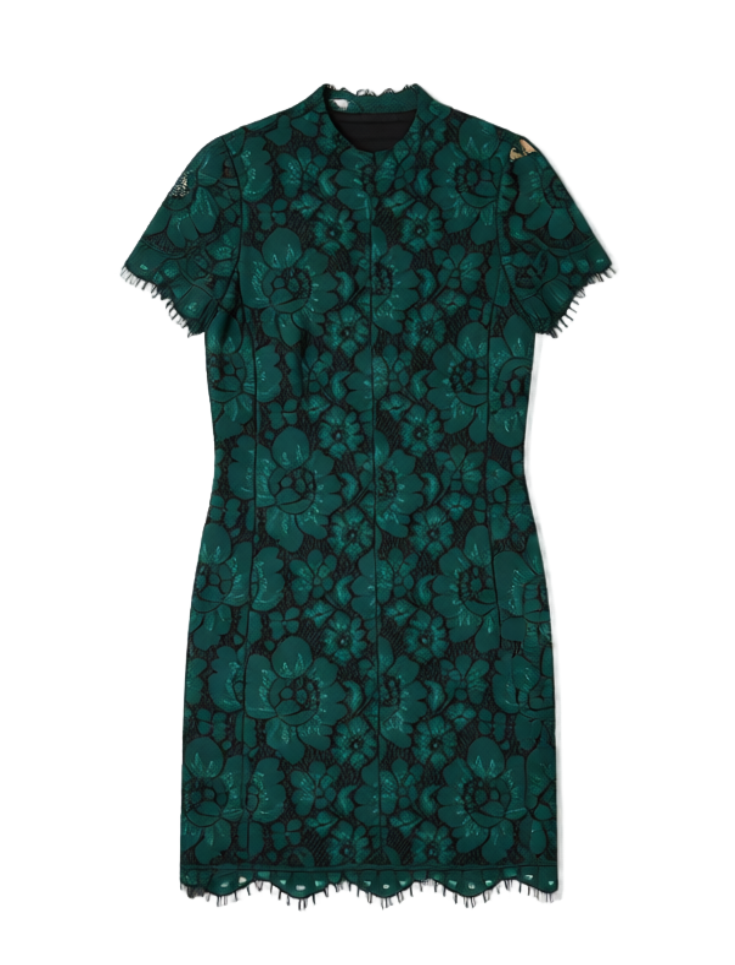 Betsey Johnson Emerald Lace Mock Neck Mini Shift Dress 2 2