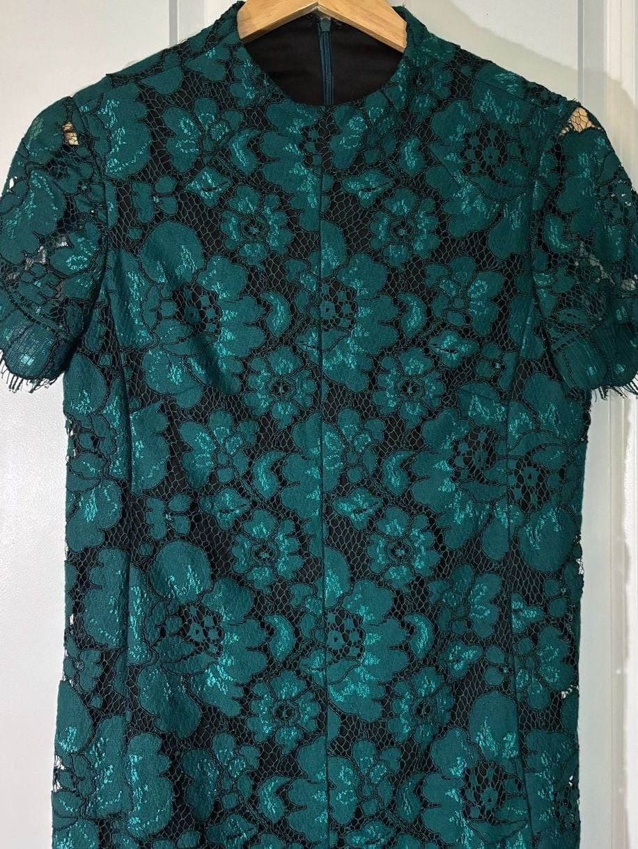 Betsey Johnson Emerald Lace Mock Neck Mini Shift Dress 2 5