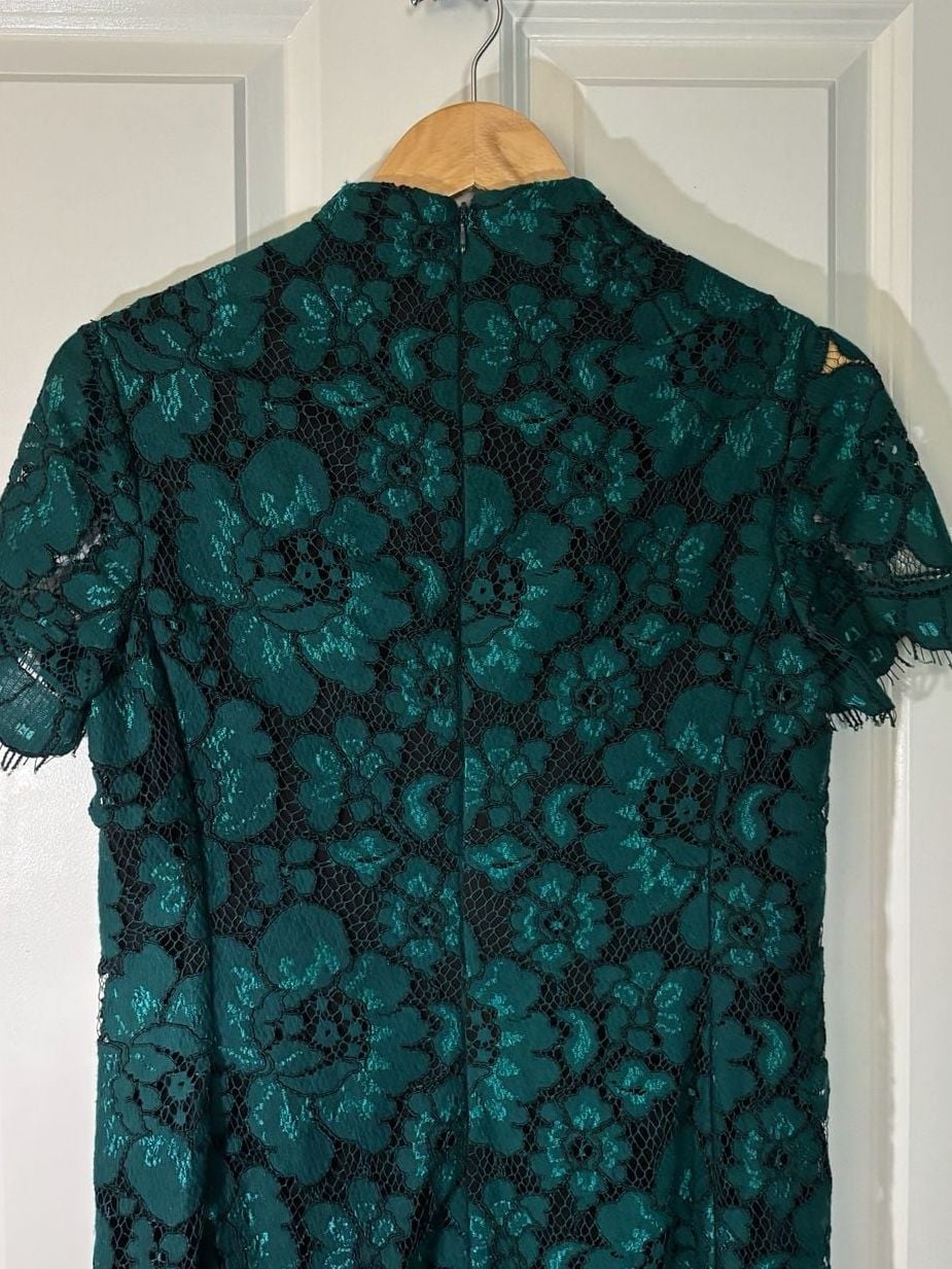 Betsey Johnson Emerald Lace Mock Neck Mini Shift Dress 2 6