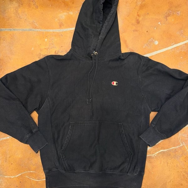 Champion Reverse Weave Hoodie Size Medium Black Pullover Sweatshirt
