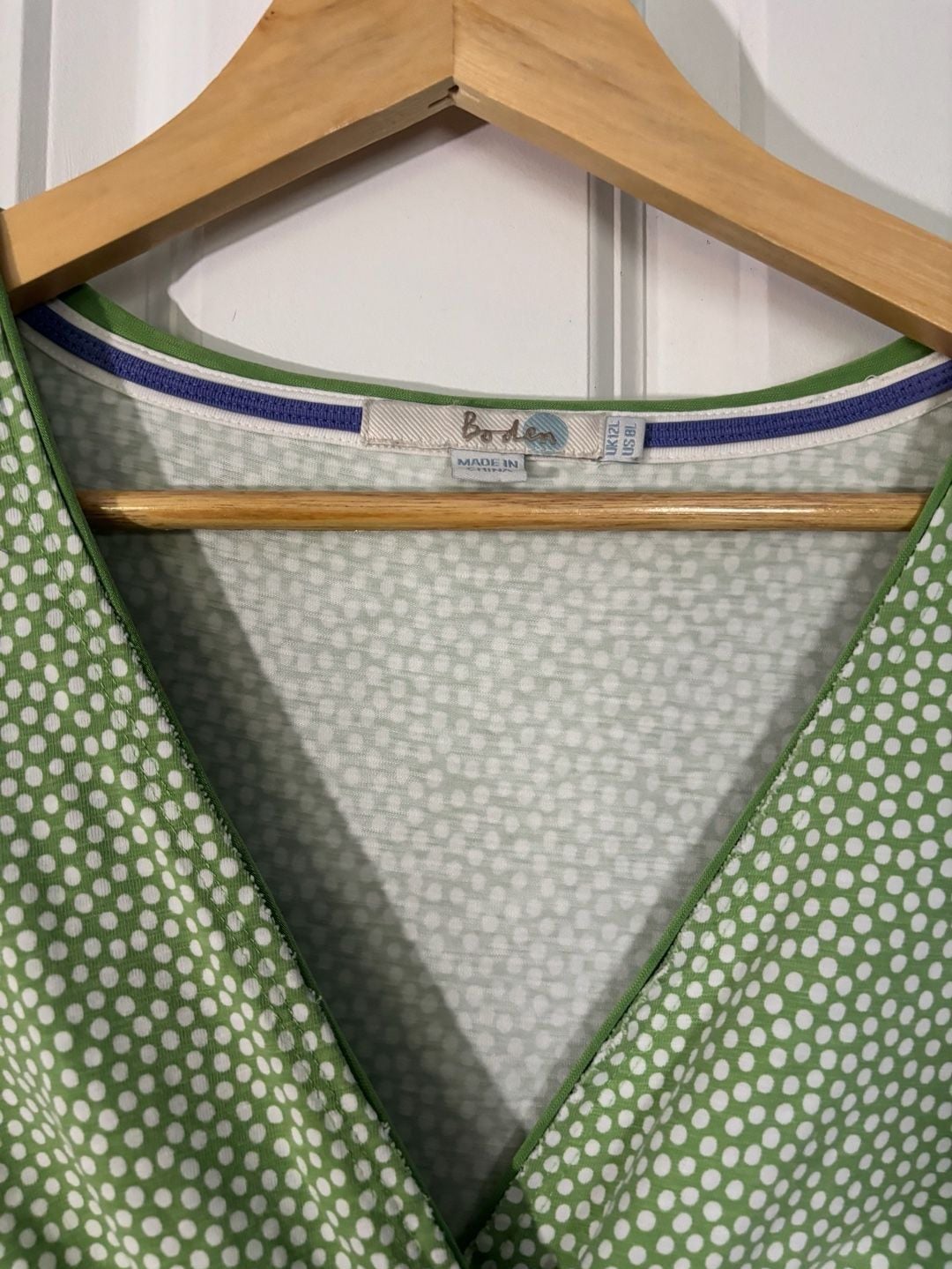 Boden Cotton Green Polka Dot Wrap Midi Dress Empire Waist Size 8L, EUC 7