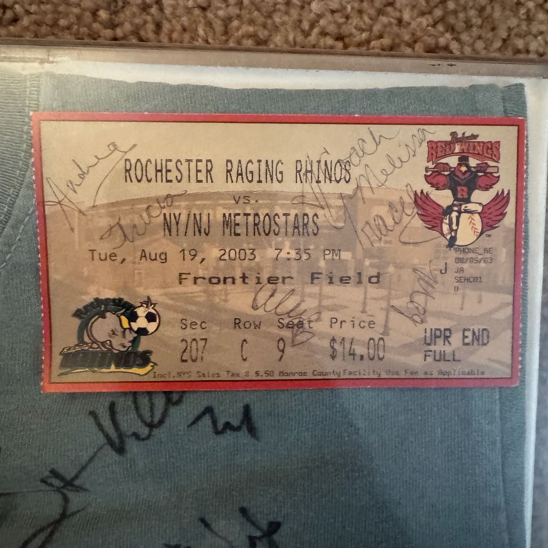 Vintage Rochester Raging Rhinos Soccer Crazy Autographed T-Shirt Framed 2