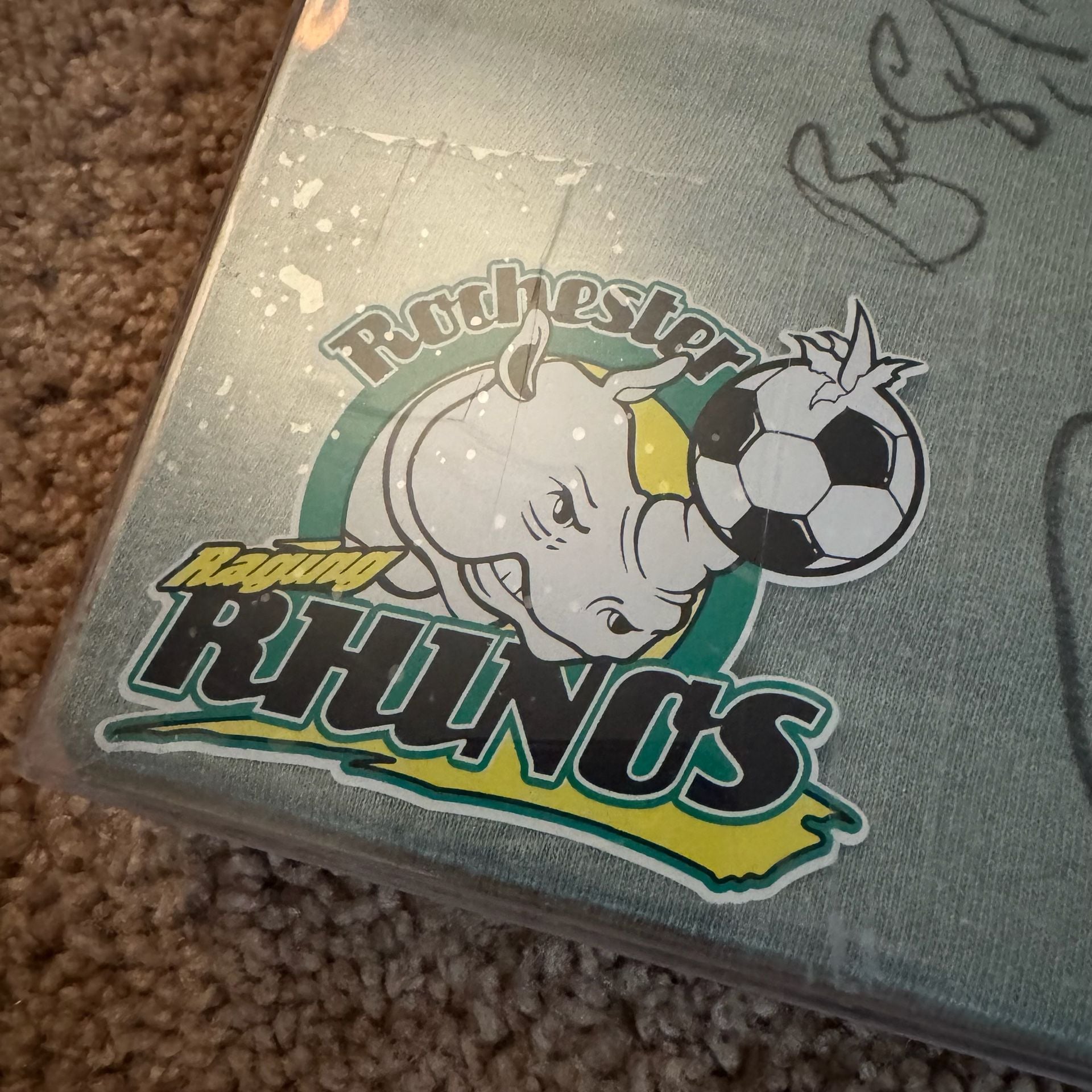 Vintage Rochester Raging Rhinos Soccer Crazy Autographed T-Shirt Framed 7