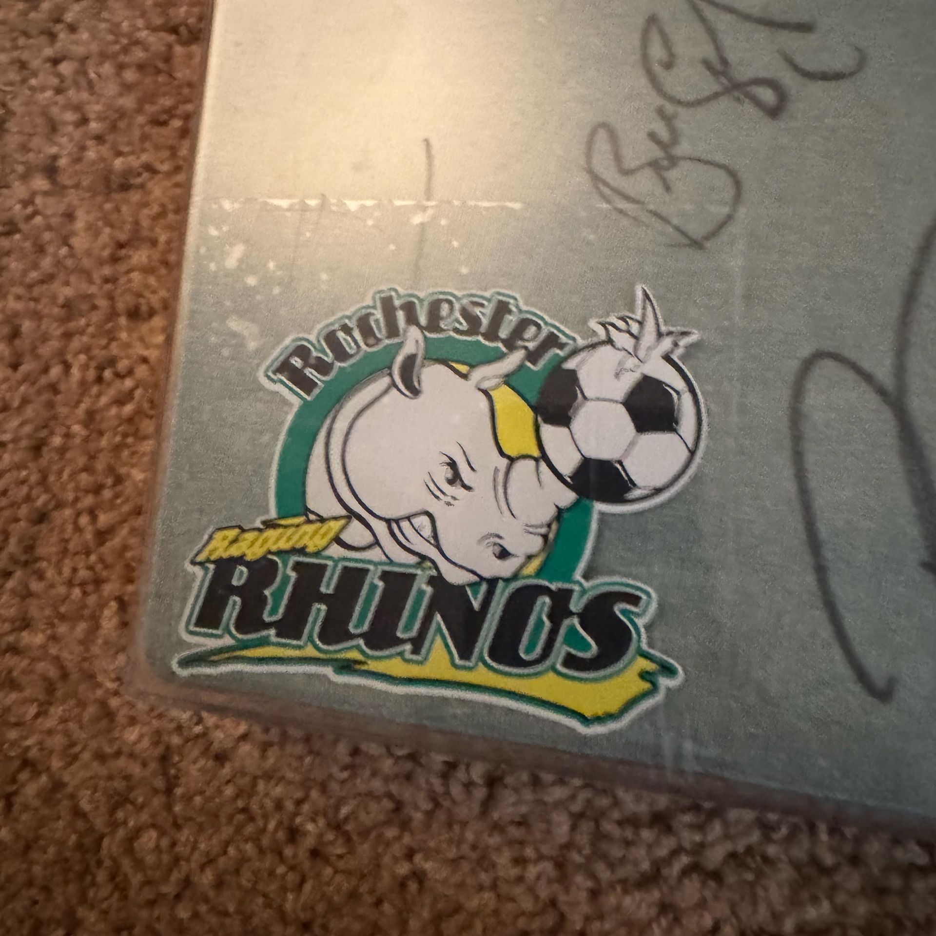 Vintage Rochester Raging Rhinos Soccer Crazy Autographed T-Shirt Framed 21