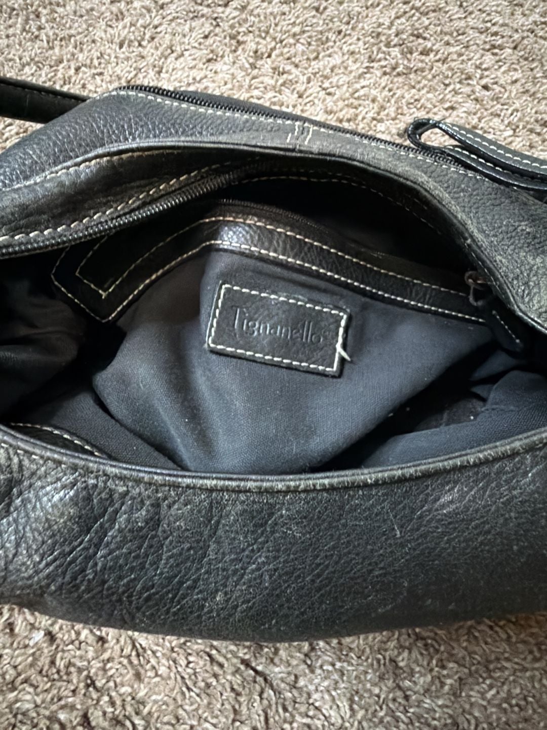 Tignanello Black Leather Shoulder Bag Hobo Purse 4