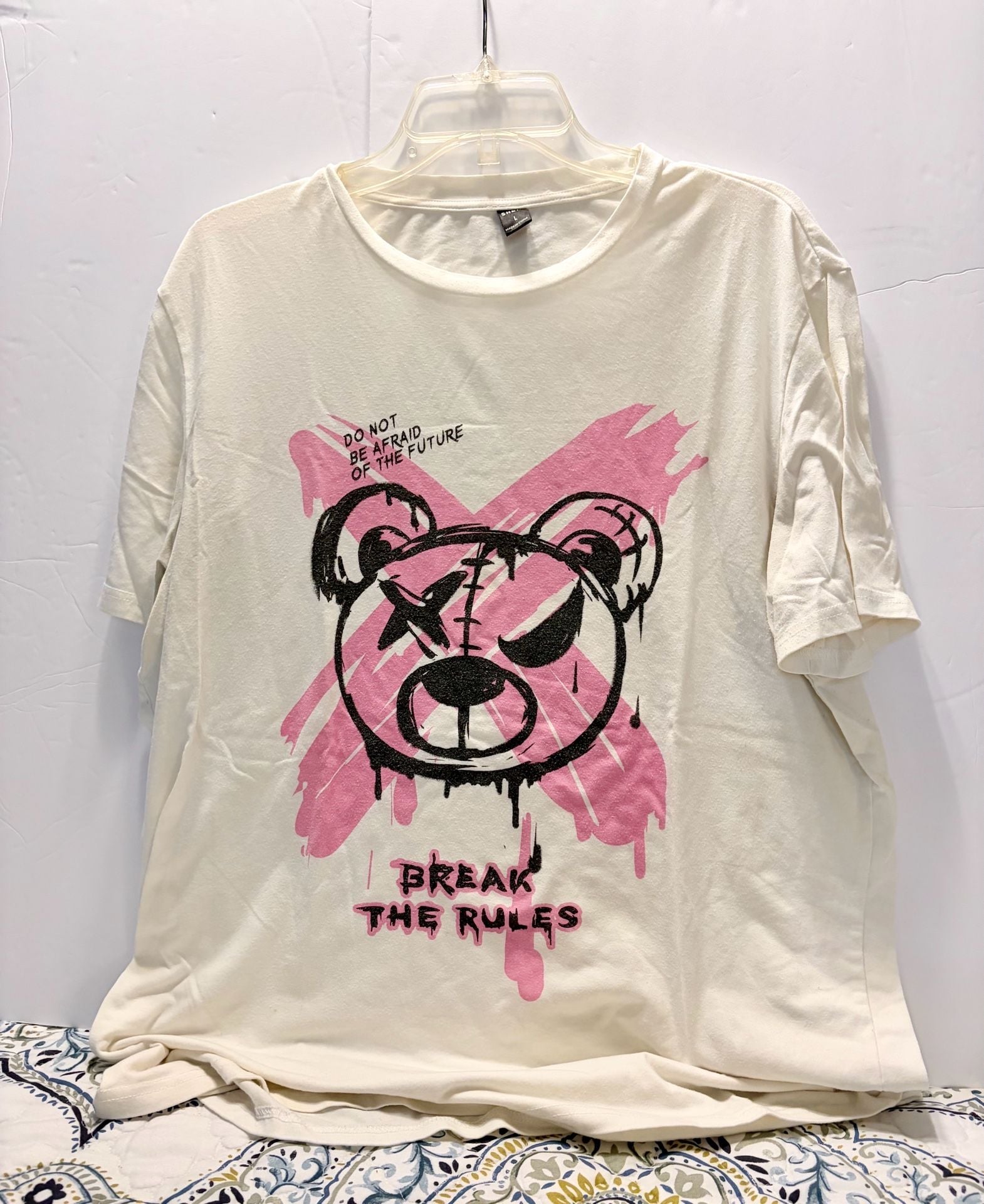 SHEIN Graphic T-Shirt Size L White Bear Break The Rules 2