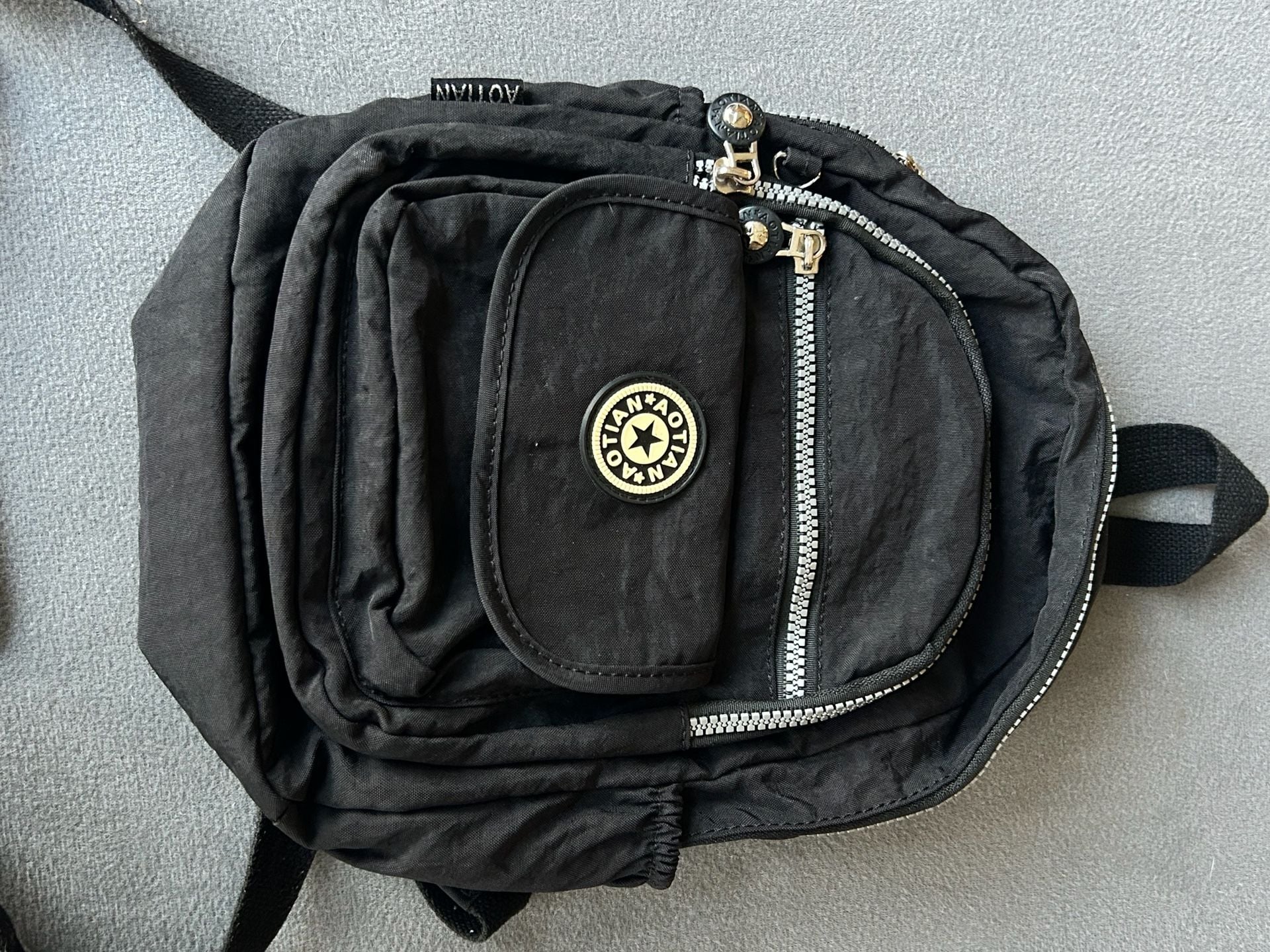 Aotian Black Nylon Mini Backpack Purse Shoulder Bag X74 7