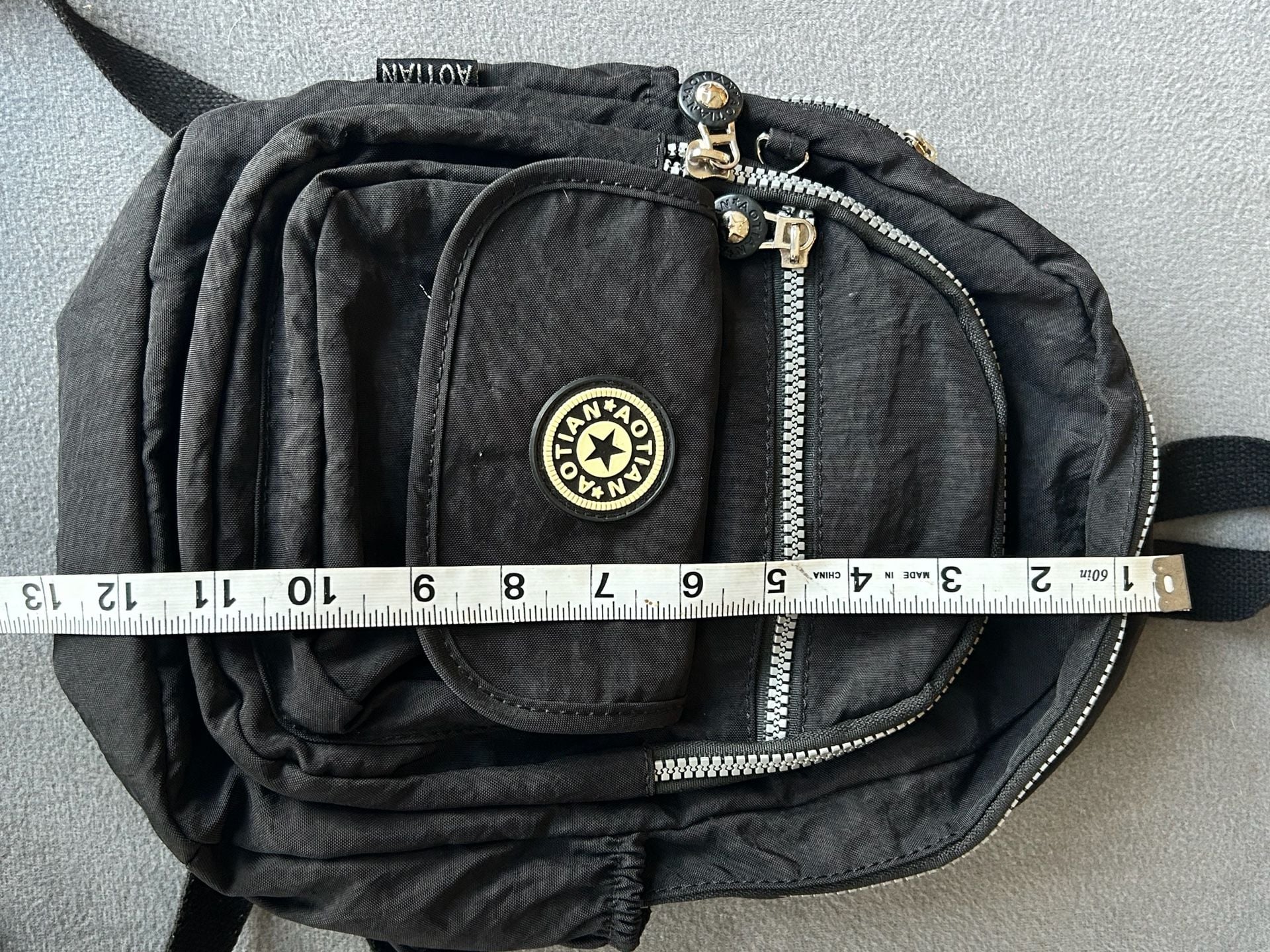 Aotian Black Nylon Mini Backpack Purse Shoulder Bag X74 9