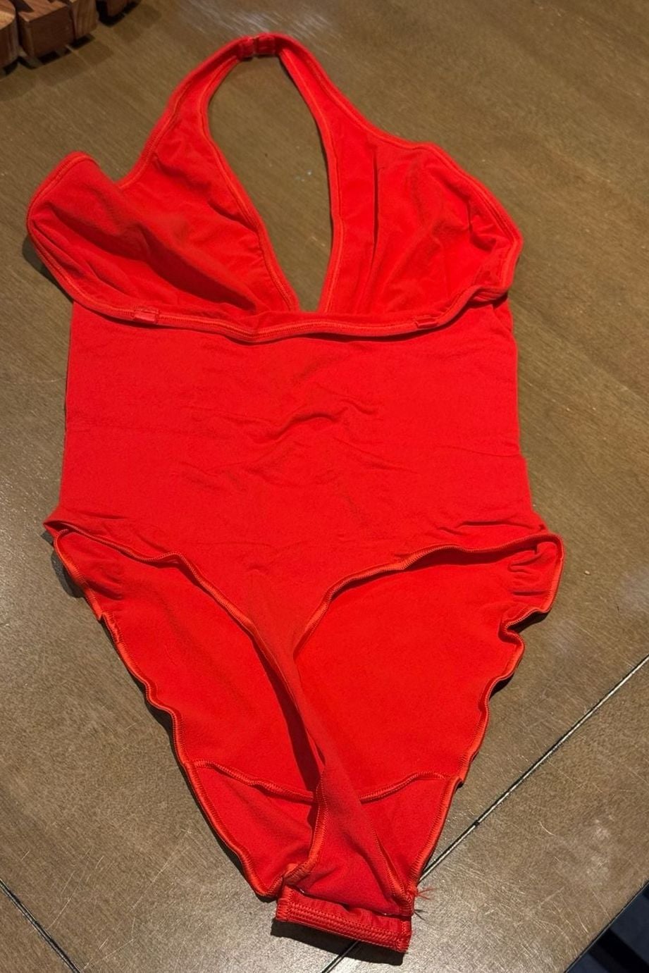 SKIMS Red Halter Plunge Bodysuit XL Deep V Open Back Snap Crotch. 2