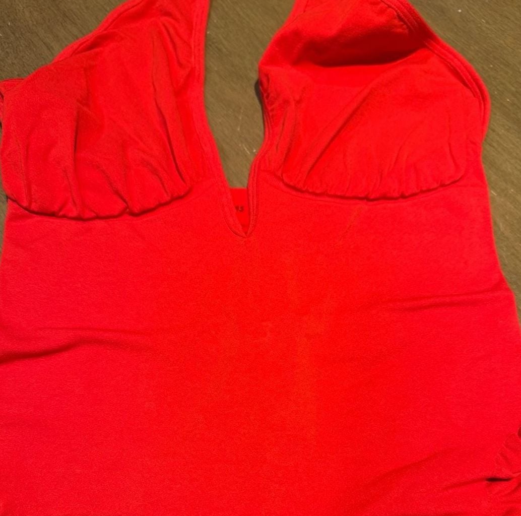 SKIMS Red Halter Plunge Bodysuit XL Deep V Open Back Snap Crotch. 3