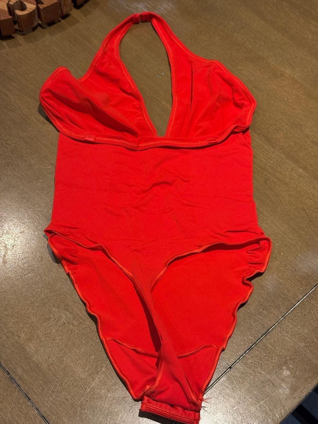 SKIMS Red Halter Plunge Bodysuit XL Deep V Open Back Snap Crotch. 4