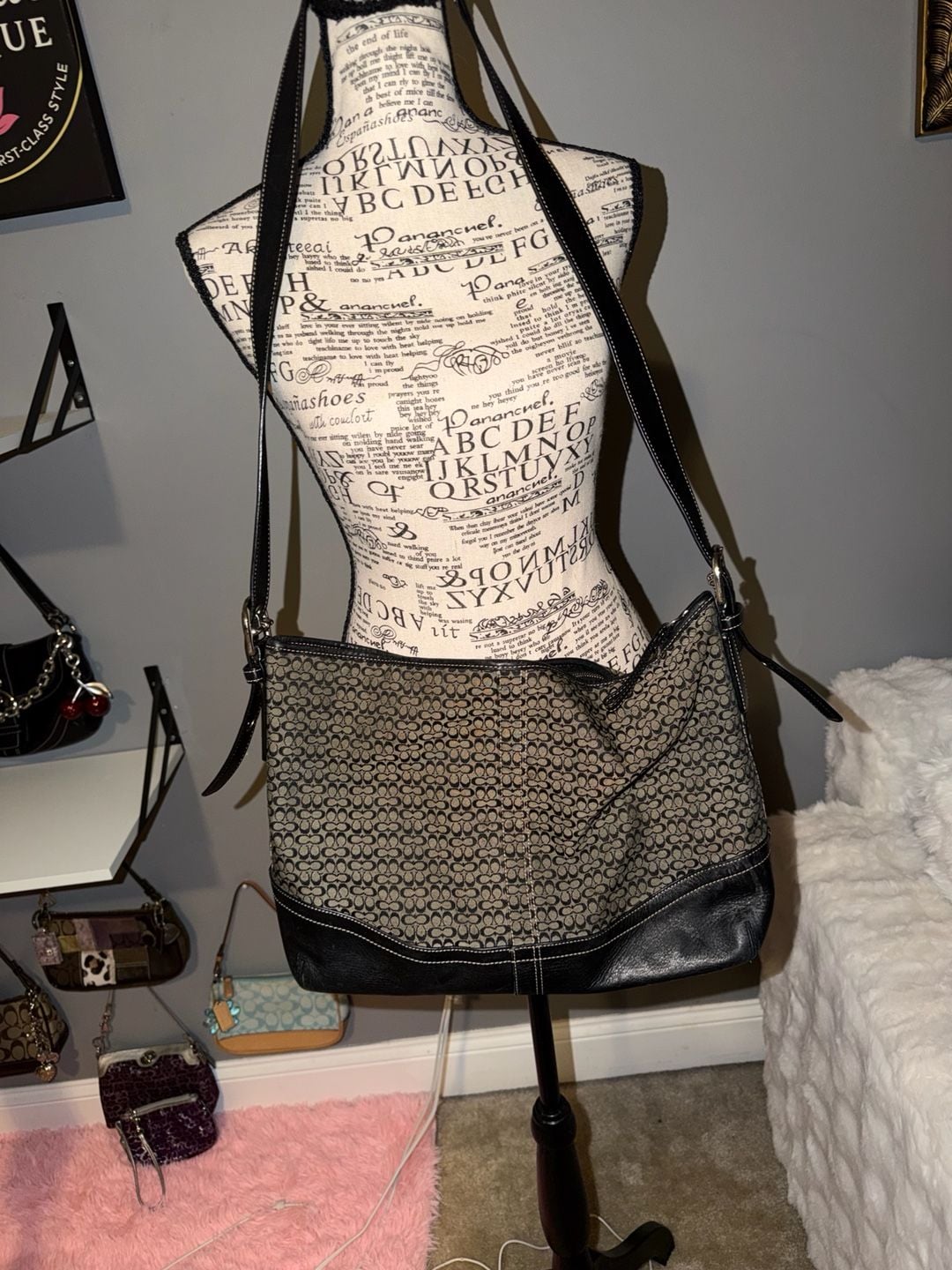 Coach Signature C F11395 Black Canvas Leather Shoulder Bag Purse 2