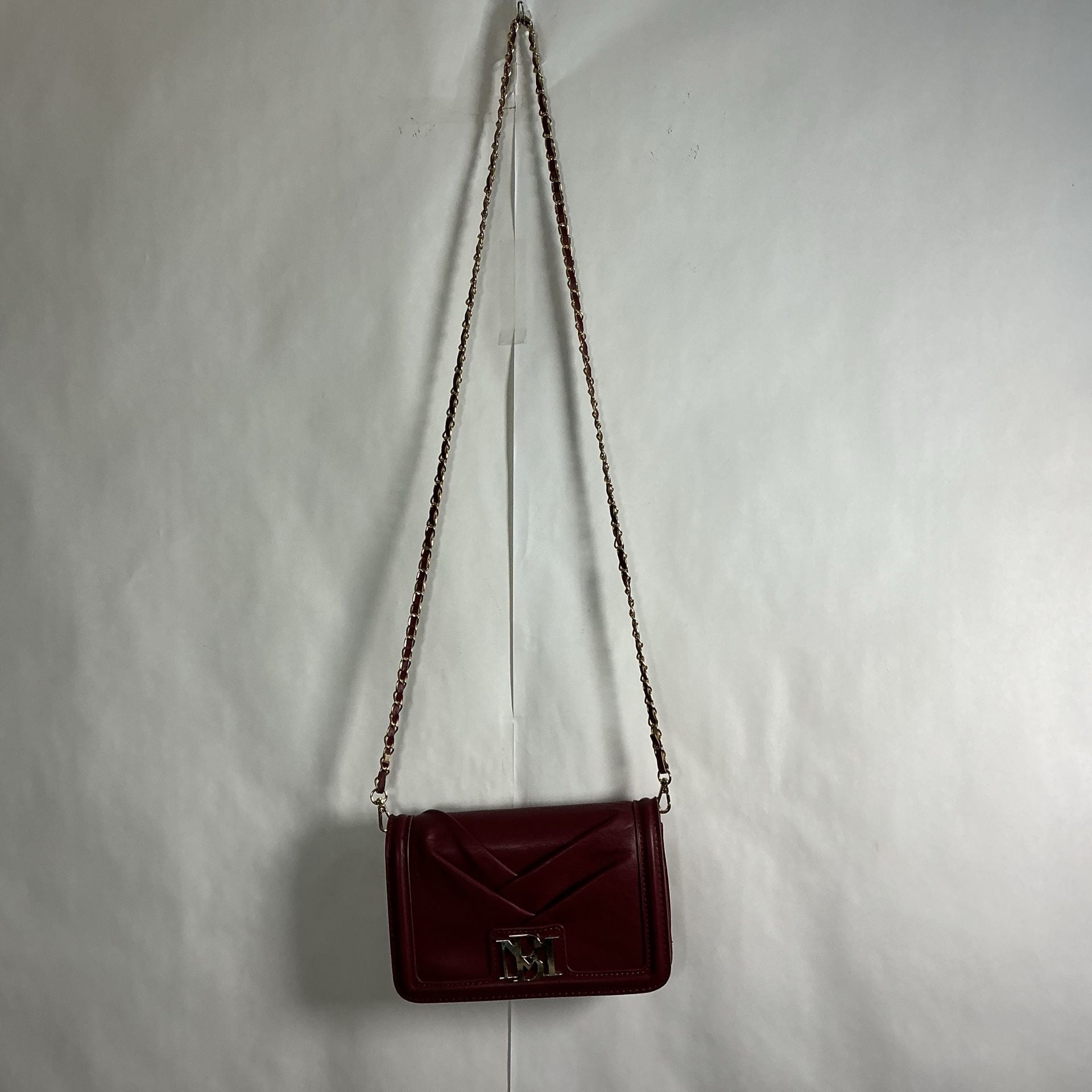 Badgley Mischka Pleated Crossbody Bag Burgundy Gold Chain 2