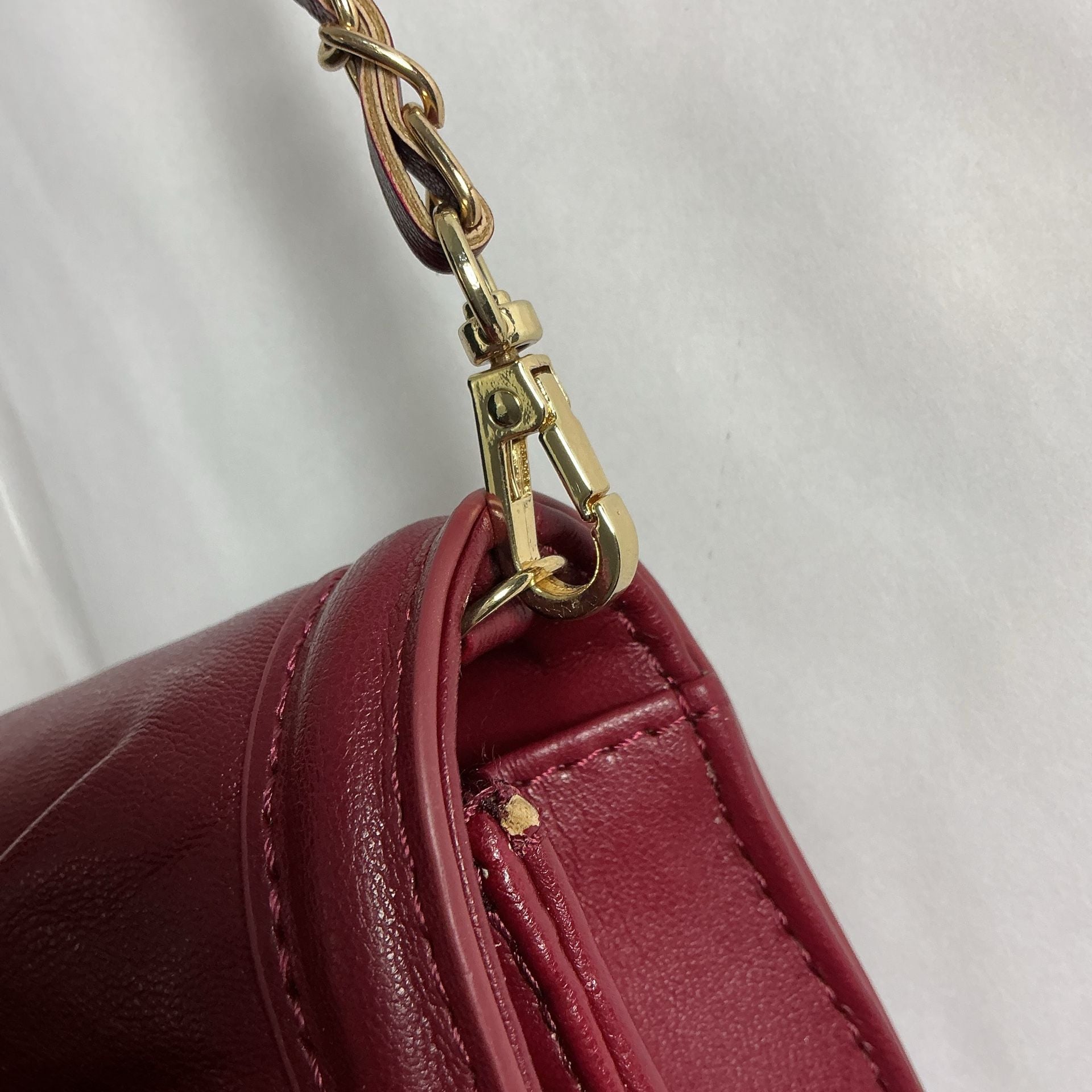 Badgley Mischka Pleated Crossbody Bag Burgundy Gold Chain 7