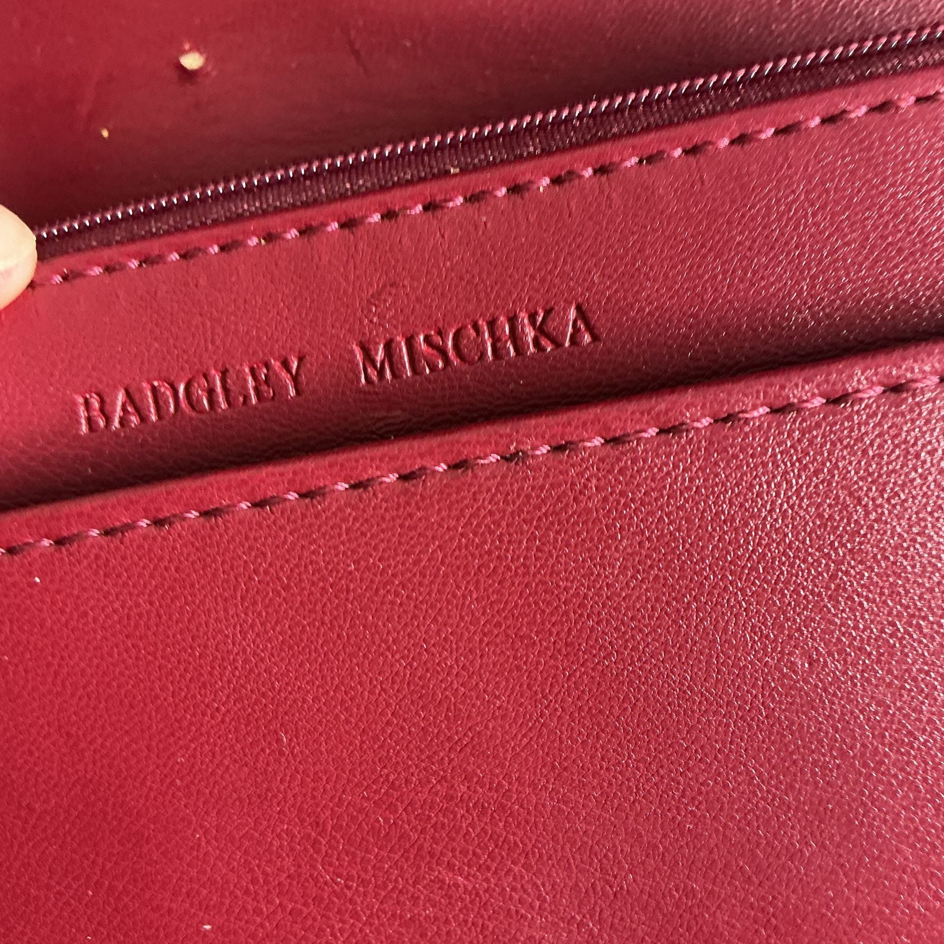 Badgley Mischka Pleated Crossbody Bag Burgundy Gold Chain 9