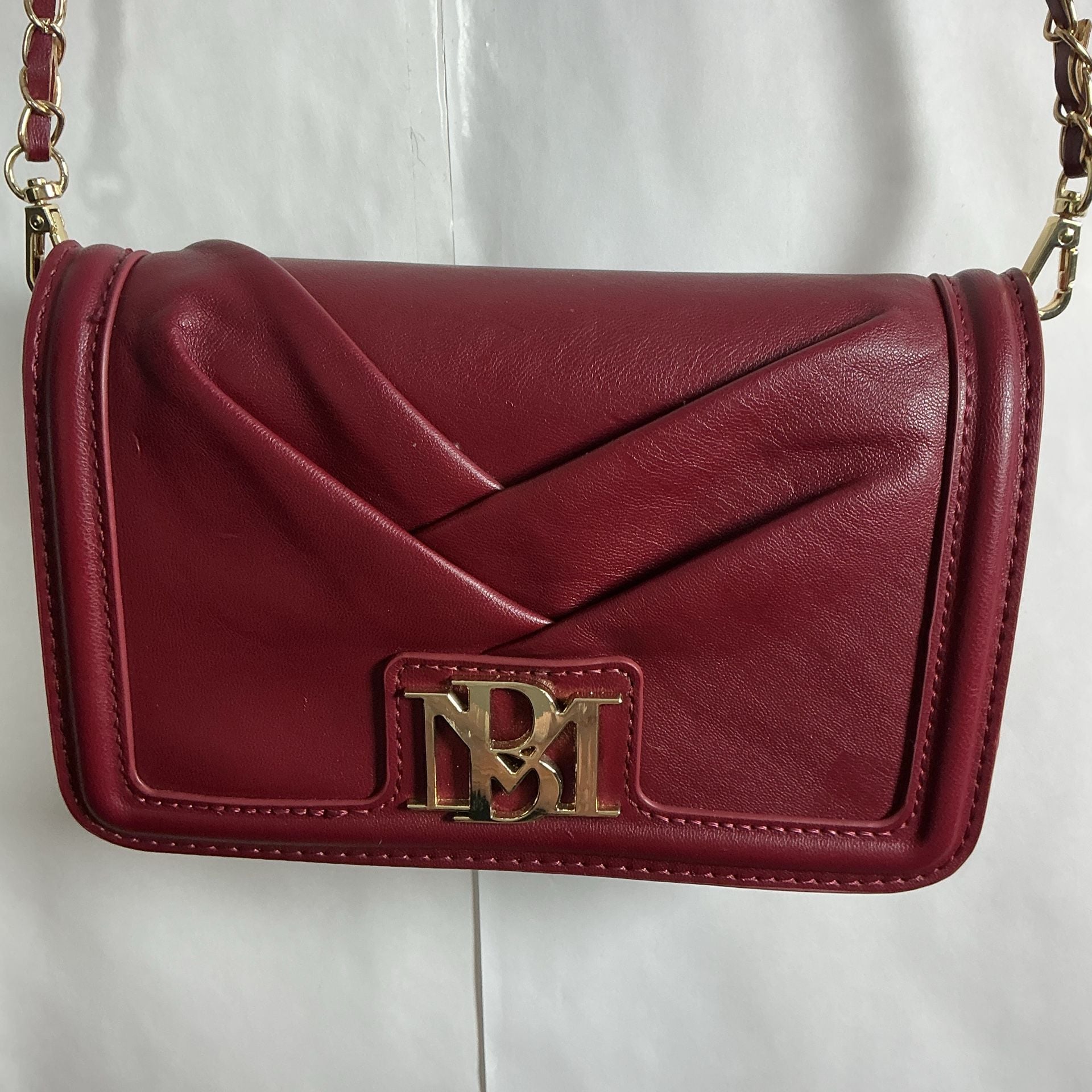 Badgley Mischka Pleated Crossbody Bag Burgundy Gold Chain 13