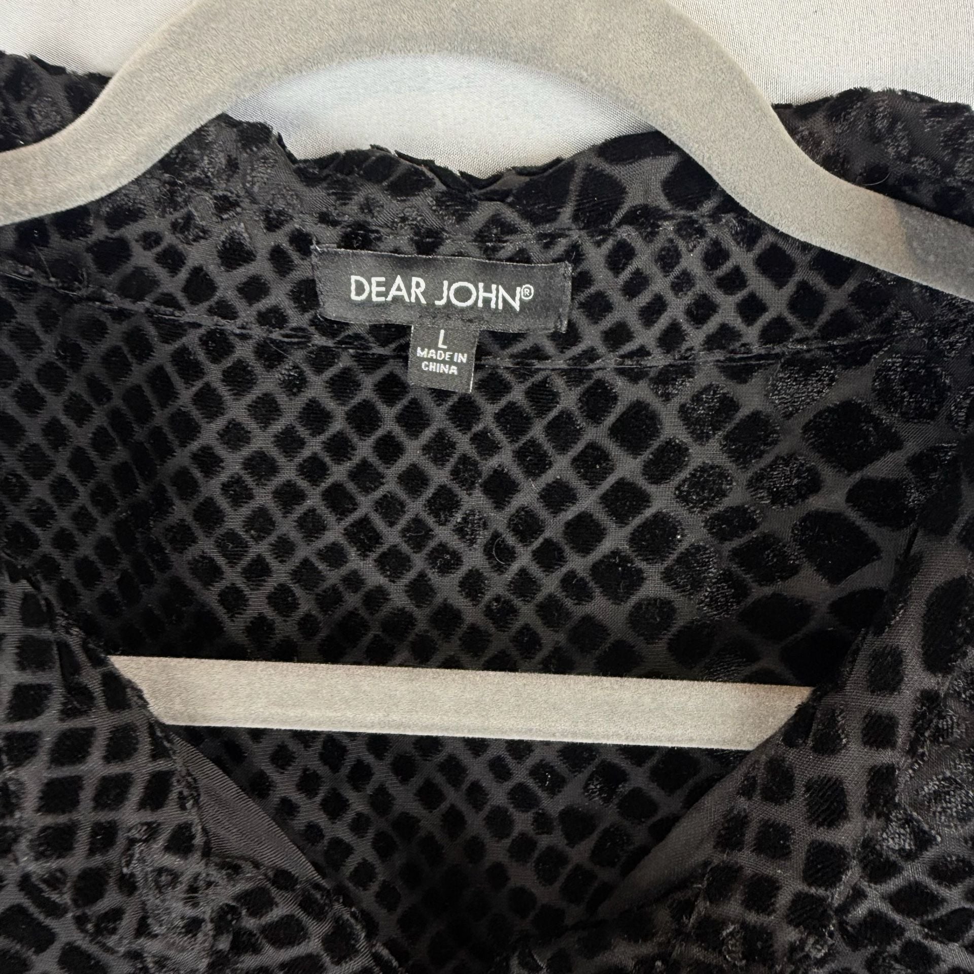 Dear John Blouse Size L Black Burnout Velvet Snake Print Long Sleeve 4
