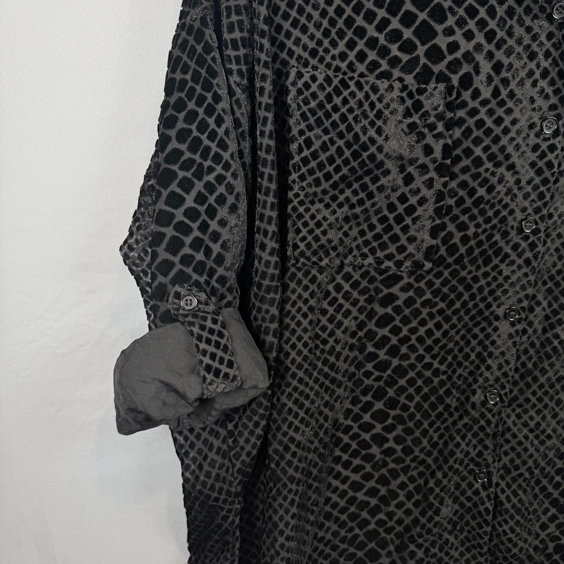 Dear John Blouse Size L Black Burnout Velvet Snake Print Long Sleeve 6