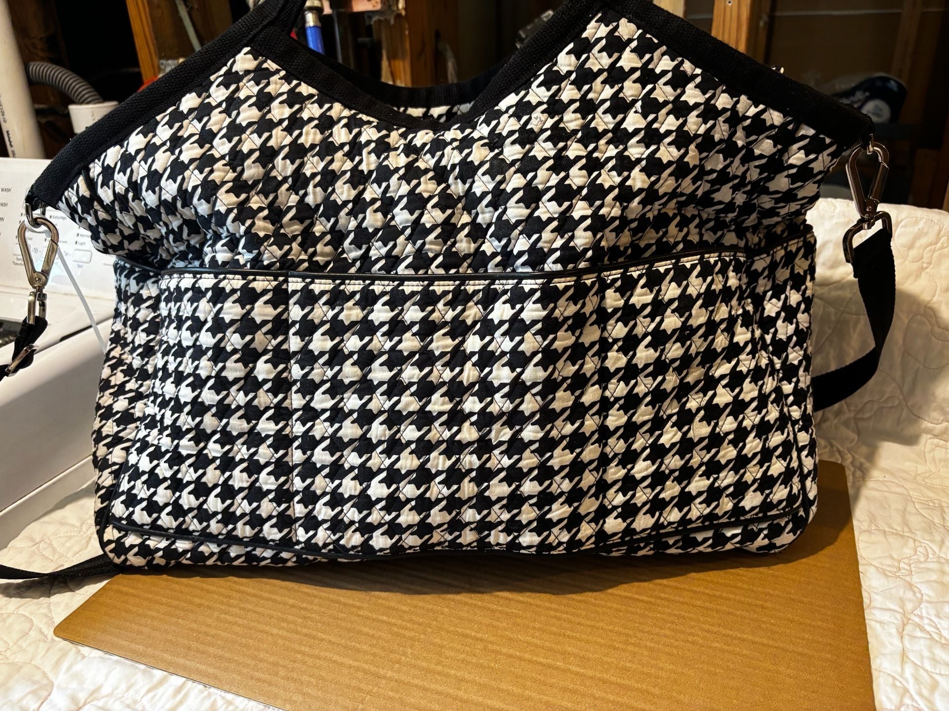 Vera Bradley Black White Houndstooth Quilted Travel Carry Shoulder Bag 6