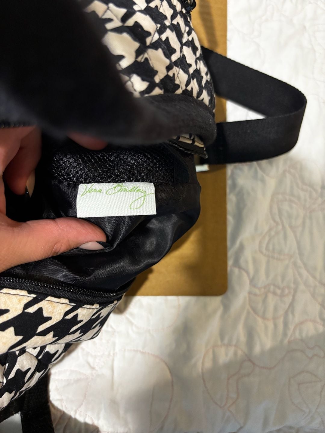 Vera Bradley Black White Houndstooth Quilted Travel Carry Shoulder Bag 8
